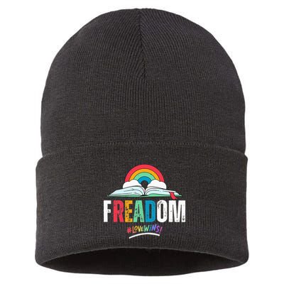 FREADom I Read Banned Books LGBTQ Reader Pride Librarian Sustainable Knit Beanie