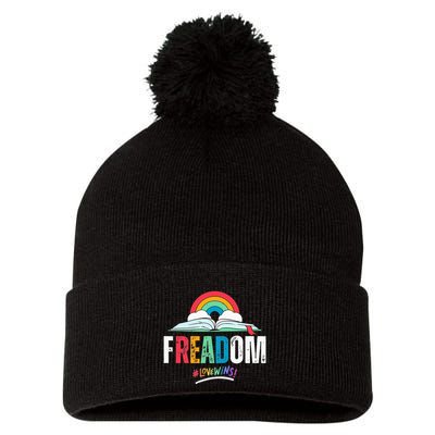 FREADom I Read Banned Books LGBTQ Reader Pride Librarian Pom Pom 12in Knit Beanie