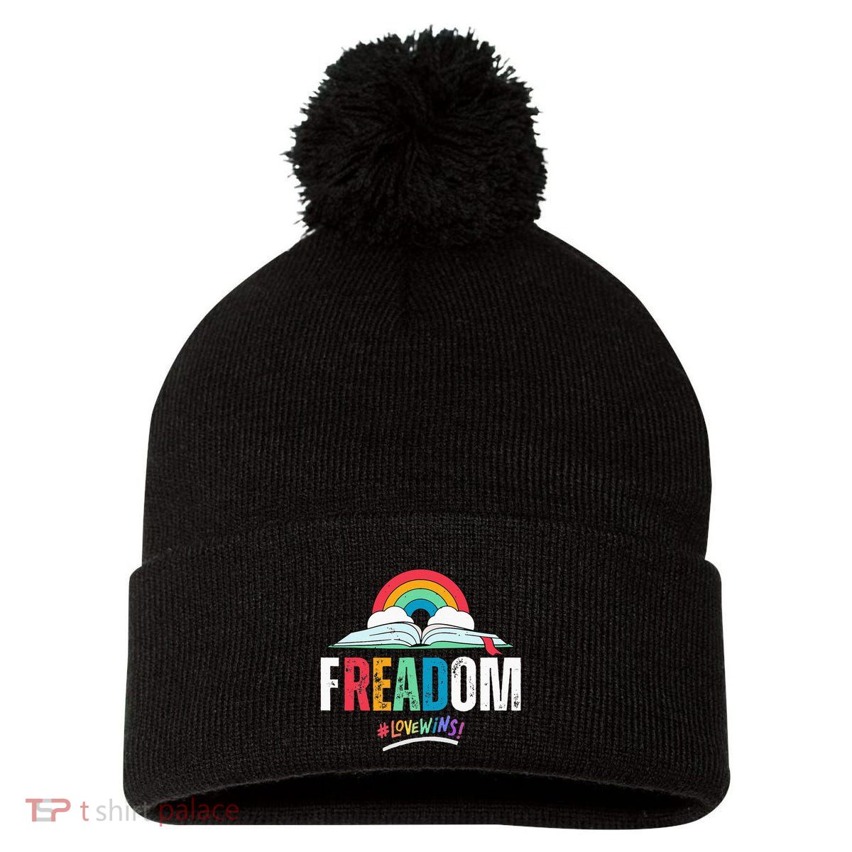 FREADom I Read Banned Books LGBTQ Reader Pride Librarian Pom Pom 12in Knit Beanie