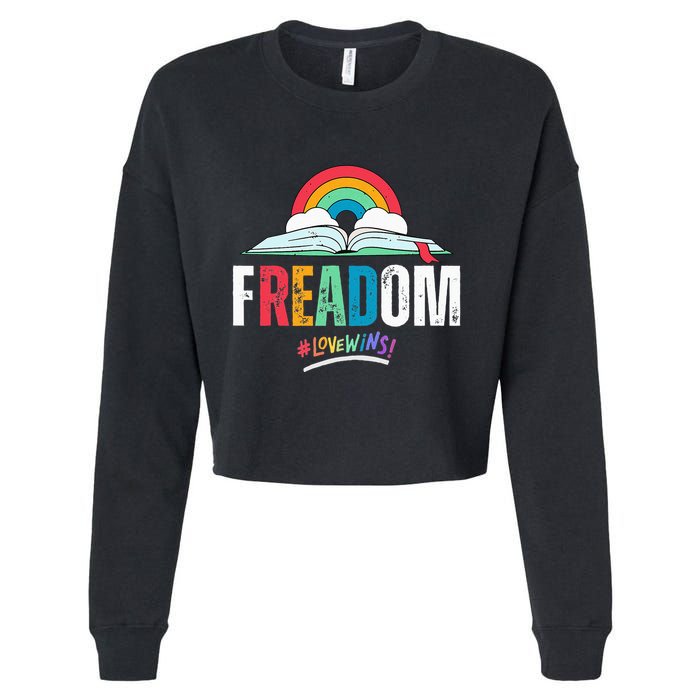 FREADom I Read Banned Books LGBTQ Reader Pride Librarian Cropped Pullover Crew