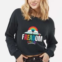 FREADom I Read Banned Books LGBTQ Reader Pride Librarian Cropped Pullover Crew