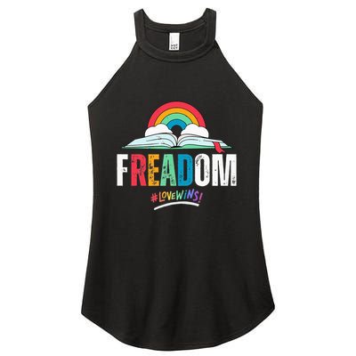 FREADom I Read Banned Books LGBTQ Reader Pride Librarian Women's Perfect Tri Rocker Tank