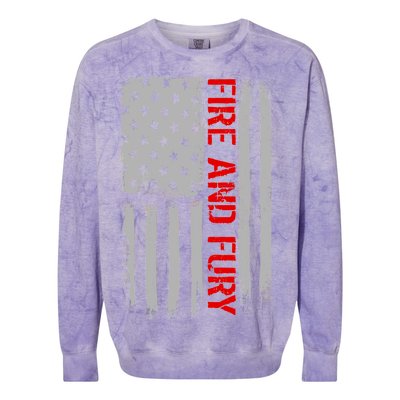 Fire and Fury Trump Military Power USA Flag Colorblast Crewneck Sweatshirt