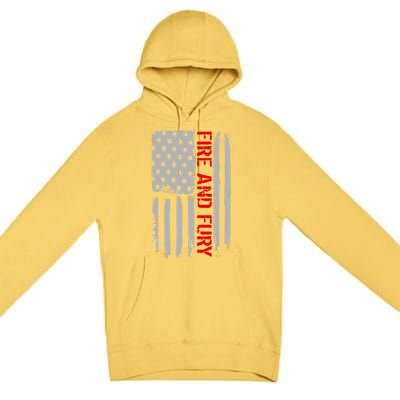 Fire and Fury Trump Military Power USA Flag Premium Pullover Hoodie