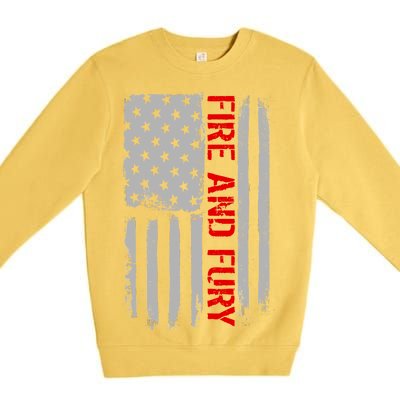 Fire and Fury Trump Military Power USA Flag Premium Crewneck Sweatshirt