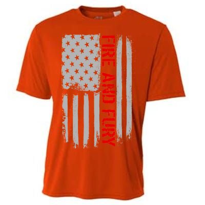 Fire and Fury Trump Military Power USA Flag Cooling Performance Crew T-Shirt