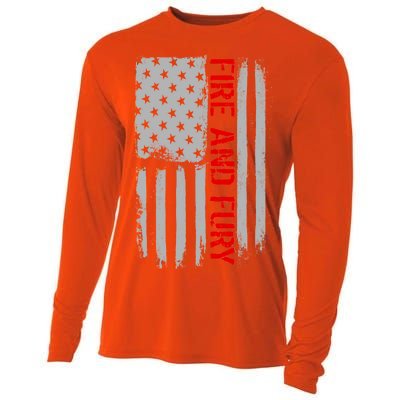 Fire and Fury Trump Military Power USA Flag Cooling Performance Long Sleeve Crew