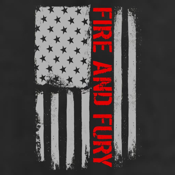 Fire and Fury Trump Military Power USA Flag 7 Panel Mesh Trucker Snapback Hat