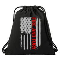 Fire and Fury Trump Military Power USA Flag Drawstring Bag