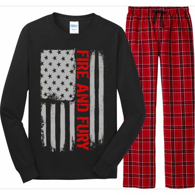 Fire and Fury Trump Military Power USA Flag Long Sleeve Pajama Set