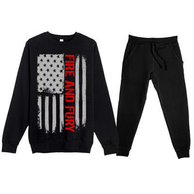 Fire and Fury Trump Military Power USA Flag Premium Crewneck Sweatsuit Set