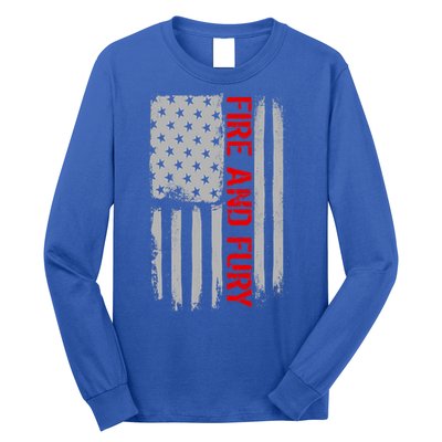 Fire and Fury Trump Military Power USA Flag Long Sleeve Shirt