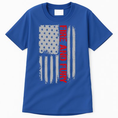 Fire and Fury Trump Military Power USA Flag Tall T-Shirt