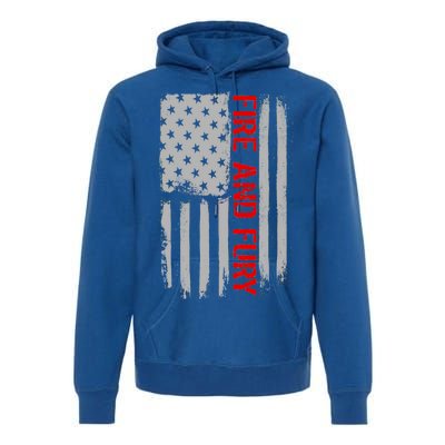 Fire and Fury Trump Military Power USA Flag Premium Hoodie