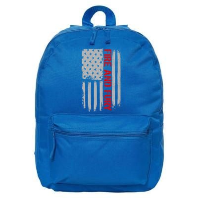 Fire and Fury Trump Military Power USA Flag 16 in Basic Backpack