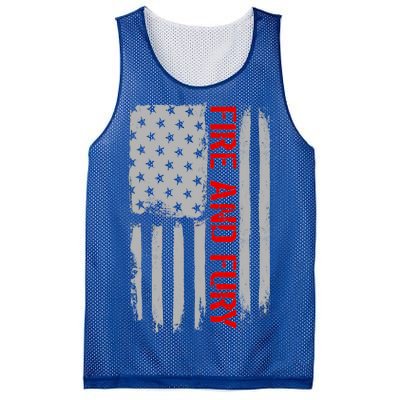 Fire and Fury Trump Military Power USA Flag Mesh Reversible Basketball Jersey Tank