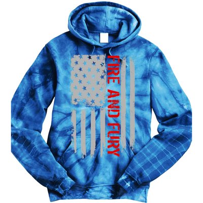 Fire and Fury Trump Military Power USA Flag Tie Dye Hoodie