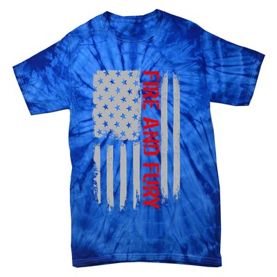 Fire and Fury Trump Military Power USA Flag Tie-Dye T-Shirt