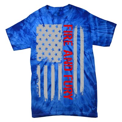 Fire and Fury Trump Military Power USA Flag Tie-Dye T-Shirt