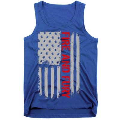 Fire and Fury Trump Military Power USA Flag Tank Top