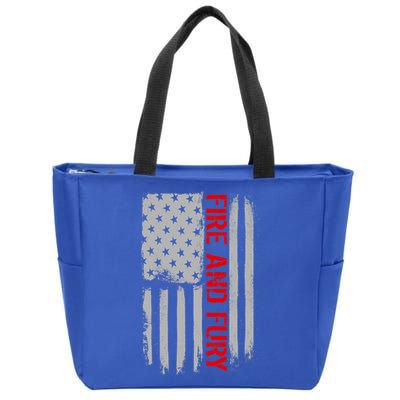 Fire and Fury Trump Military Power USA Flag Zip Tote Bag