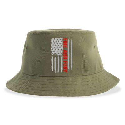 Fire and Fury Trump Military Power USA Flag Sustainable Bucket Hat