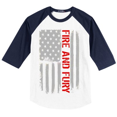 Fire and Fury Trump Military Power USA Flag Baseball Sleeve Shirt