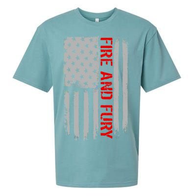 Fire and Fury Trump Military Power USA Flag Sueded Cloud Jersey T-Shirt