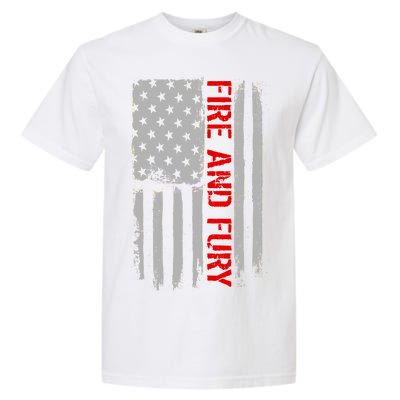 Fire and Fury Trump Military Power USA Flag Garment-Dyed Heavyweight T-Shirt