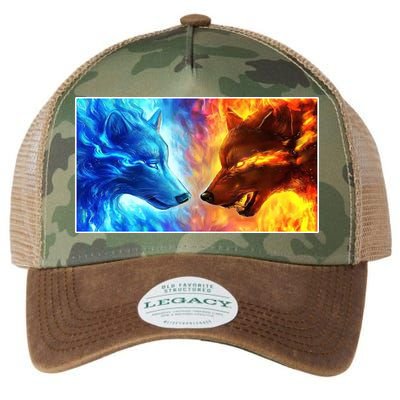 Fire And Ice Wolf Cool Graphic Legacy Tie Dye Trucker Hat