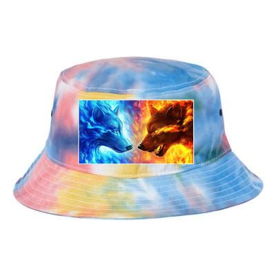 Fire And Ice Wolf Cool Graphic Tie Dye Newport Bucket Hat