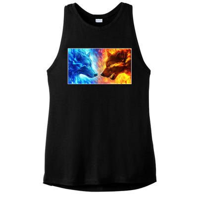 Fire And Ice Wolf Cool Graphic Ladies PosiCharge Tri-Blend Wicking Tank