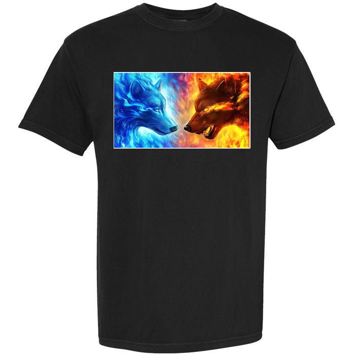 Fire And Ice Wolf Cool Graphic Garment-Dyed Heavyweight T-Shirt