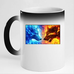 Fire And Ice Wolf Cool Graphic 11oz Black Color Changing Mug