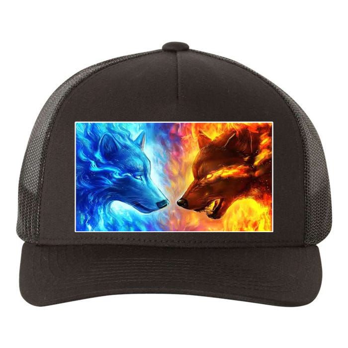 Fire And Ice Wolf Cool Graphic Yupoong Adult 5-Panel Trucker Hat