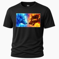 Fire And Ice Wolf Cool Graphic Cooling Performance Crew T-Shirt