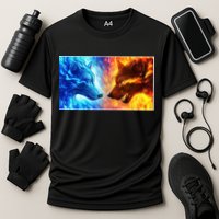Fire And Ice Wolf Cool Graphic Cooling Performance Crew T-Shirt