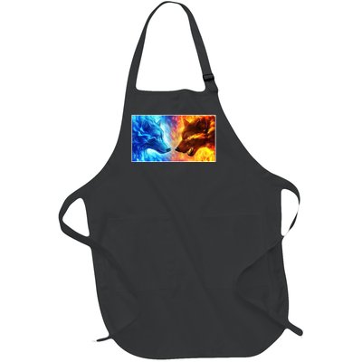 Fire And Ice Wolf Cool Graphic Full-Length Apron With Pockets