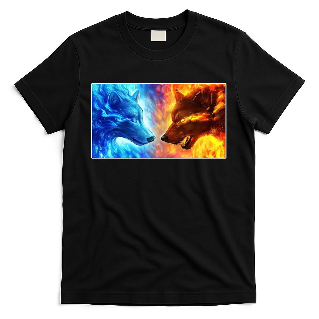Fire And Ice Wolf Cool Graphic T-Shirt