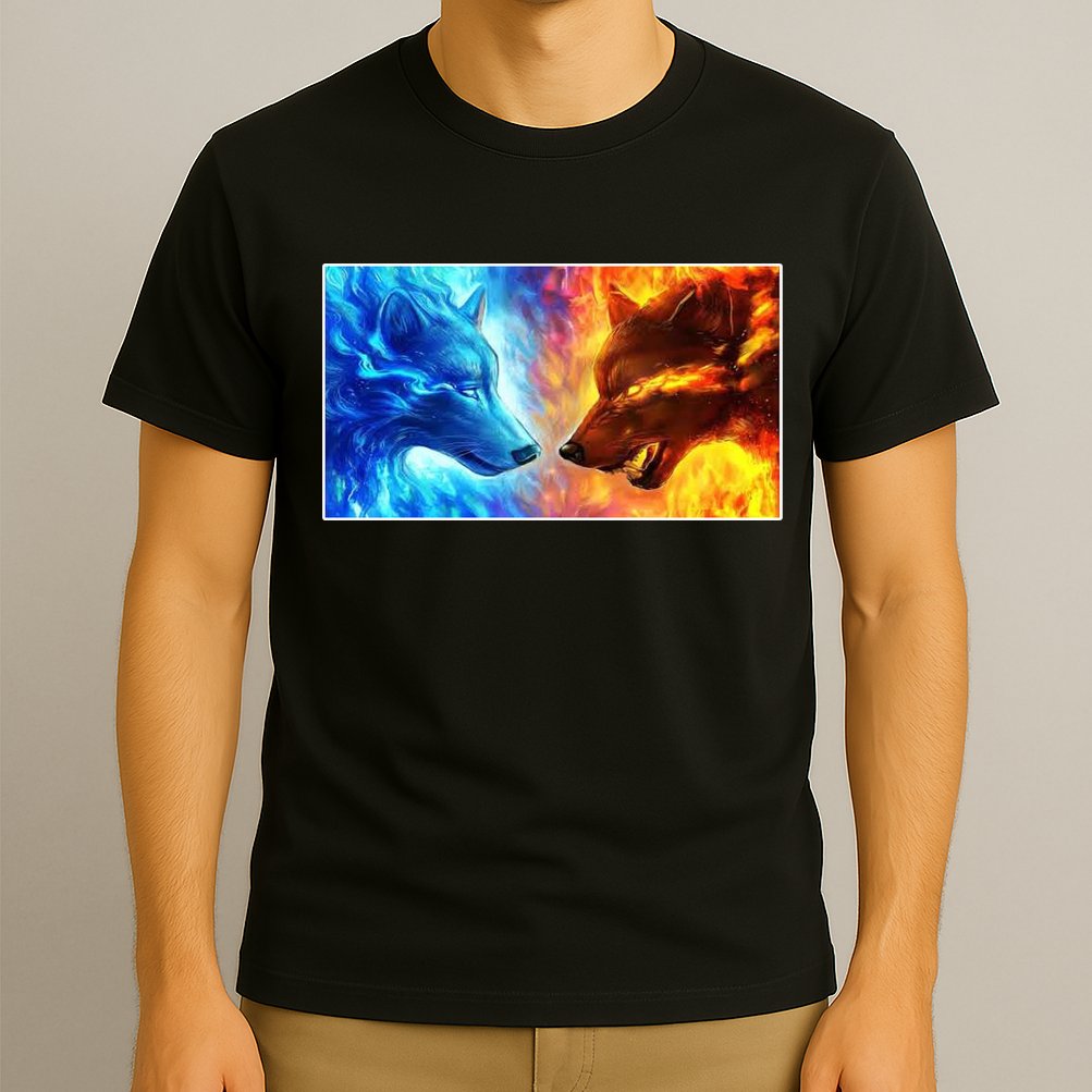 Fire And Ice Wolf Cool Graphic T-Shirt