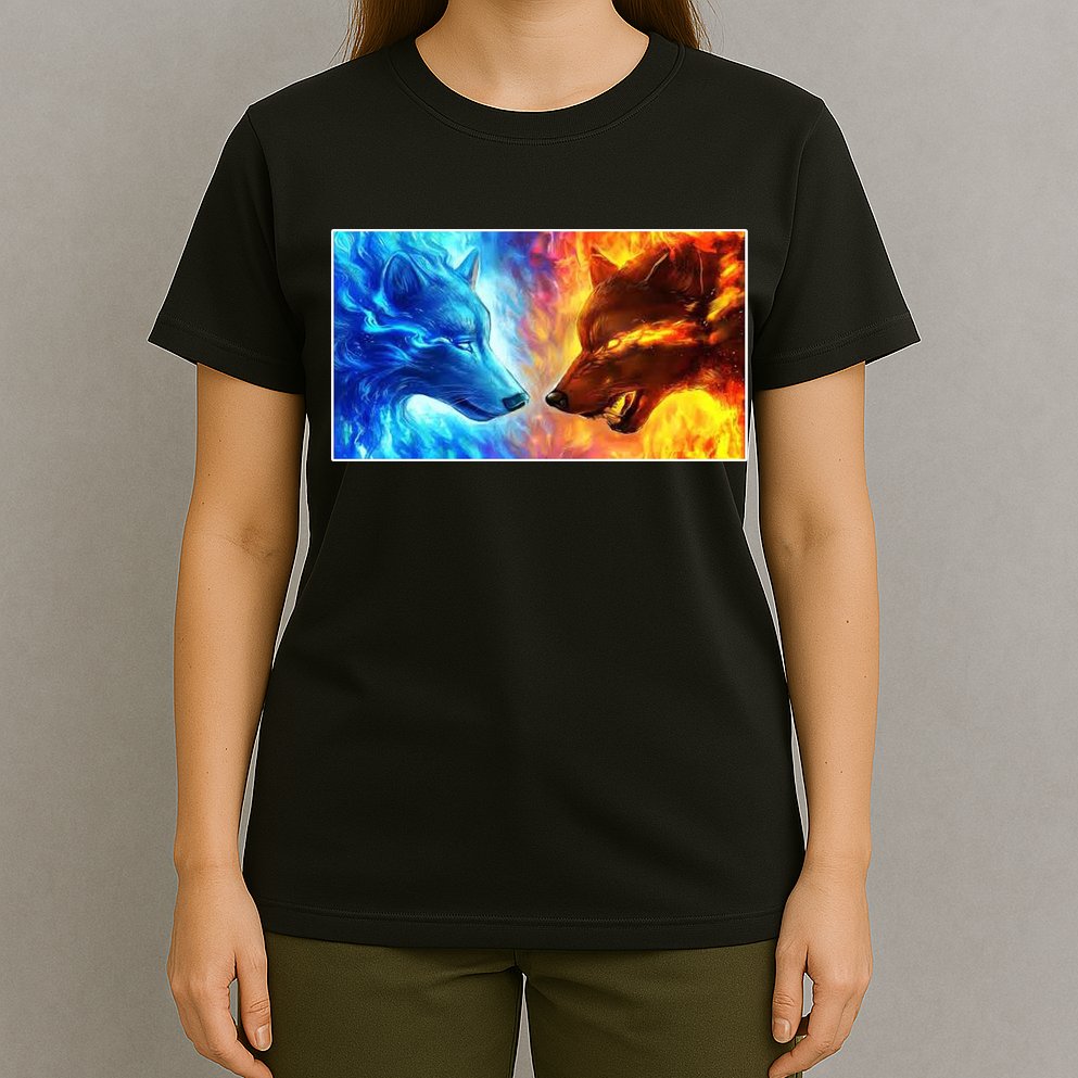 Fire And Ice Wolf Cool Graphic T-Shirt