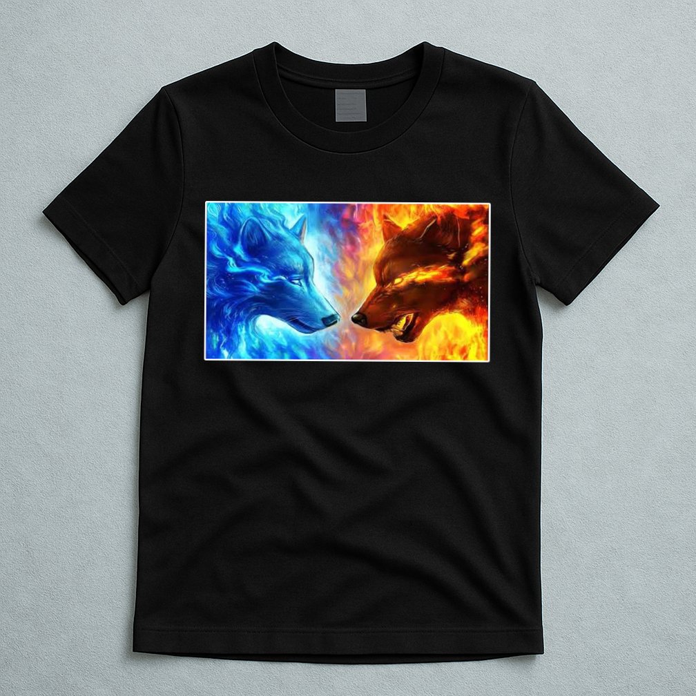 Fire And Ice Wolf Cool Graphic T-Shirt