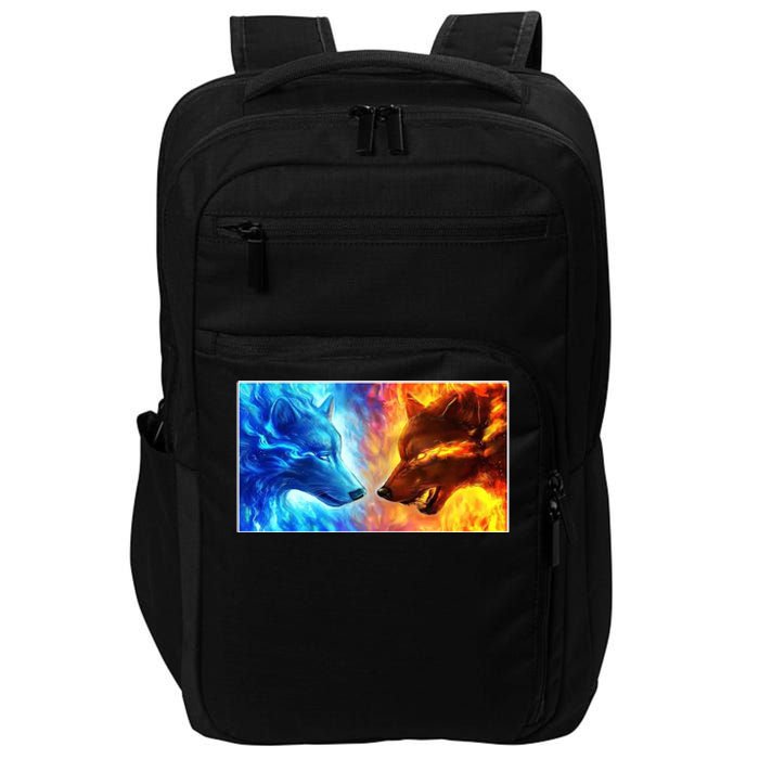 Fire And Ice Wolf Cool Graphic Impact Tech Backpack