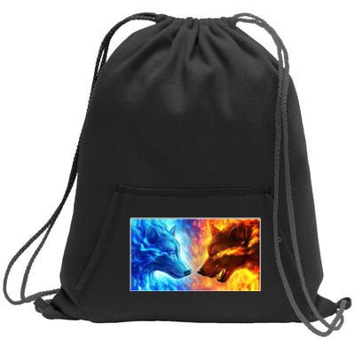 Fire And Ice Wolf Cool Graphic Sweatshirt Cinch Pack Bag