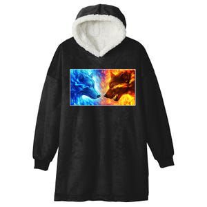 Fire And Ice Wolf Cool Graphic Hooded Wearable Blanket