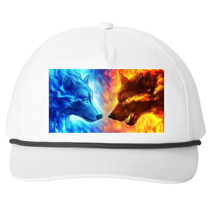 Fire And Ice Wolf Cool Graphic Snapback Five-Panel Rope Hat