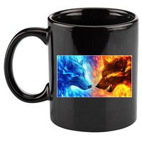 Fire And Ice Wolf Cool Graphic 11oz C Handle Ceramic Mug