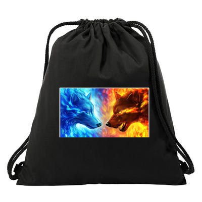 Fire And Ice Wolf Cool Graphic Drawstring Bag