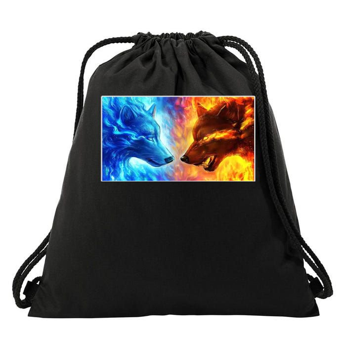 Fire And Ice Wolf Cool Graphic Drawstring Bag