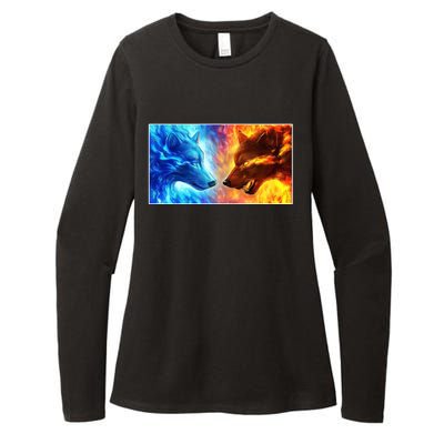 Fire And Ice Wolf Cool Graphic Womens CVC Long Sleeve Shirt